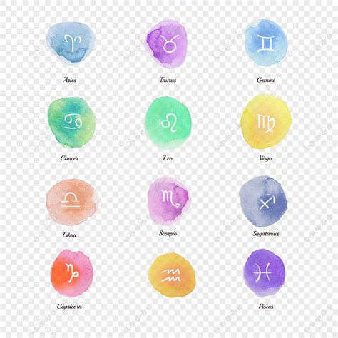 Elegant Color Watercolor Zodiac Constellation Symbol Group Map