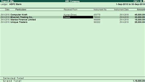 Cheque Deposit Slip