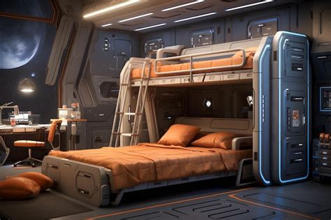 Premium Photo A Bedroom With A Spaceship Inspired Bunk Bed And Cosmic