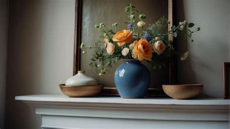 elegant flowers   ceramic vase   table premium ai generated image