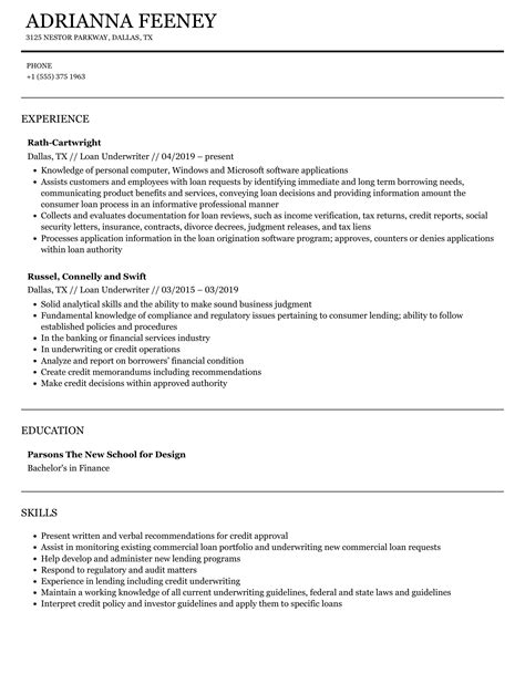 Loan Underwriter Resume Samples Velvet Jobs