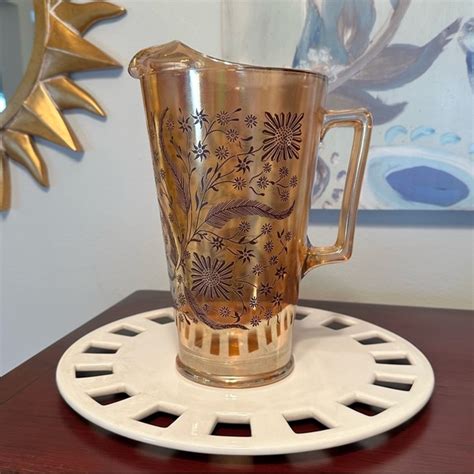 Jeanette Glass Co Dining Vintage Jeanette Glass Co Marigold Copper Carnival Black Etched