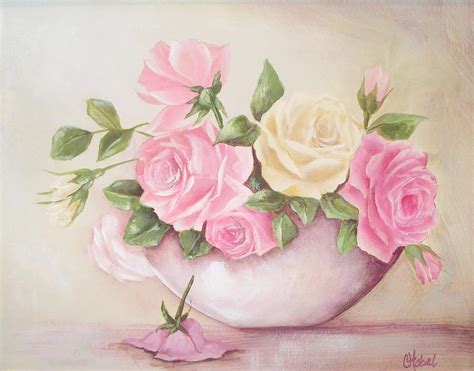 Vintage Roses Shabby Chic Roses Painting Print Painting by Chris Hobel ...