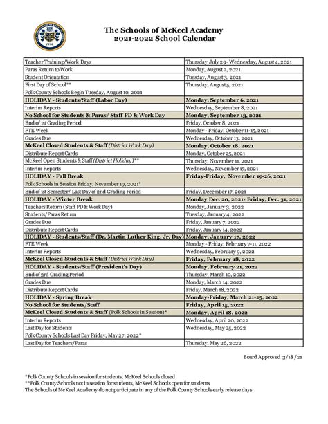 2022-2023 Polk County School Calendar - Spring Calendar 2022