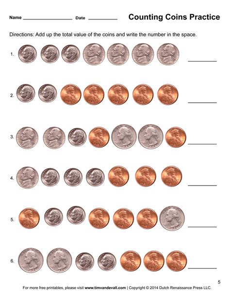 Counting Coins Worksheet 5 Tims Printables