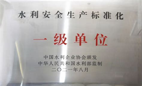 湖南一水荣获水利安全生产标准化一级单位证书湖南省水利水电第一工程有限公司