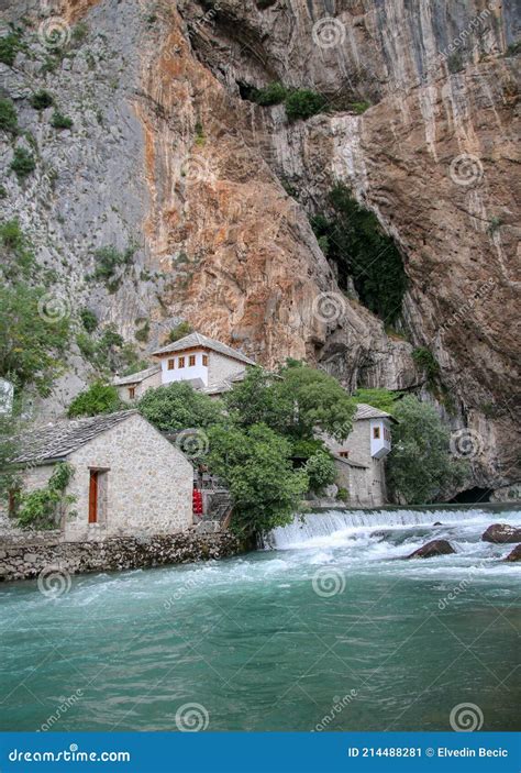 Situated Below A Massive Cliff At The Source Of The Buna River Blagaj