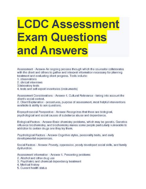 LCDC Assessment Exam Questions And Answers LCDC Assessment Exam