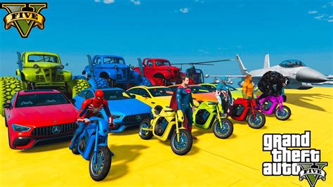 Gta V Epic New Stunt Race For Car Racing Challenge By Spiderman And Shark 110 Youtube