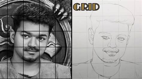 How To Draw Vijay Step By Step Grid Method Youtube