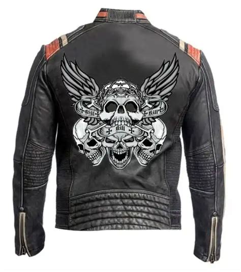 VINTAGE SKULL LEATHER JACKET FOR MENS