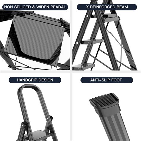 GameGem 5 Step Ladder Aluminum Folding Step Stool With Anti Slip