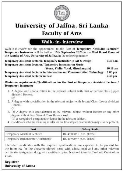 Temporary Assistant Lecturer Temporary Instructor Faculty Of Arts