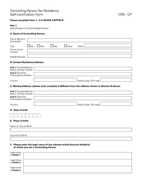 Crs Self Certification Form Template Fill Online Printable Fillable