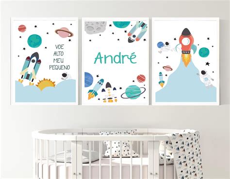 Quadros Decorativos Kit Astronauta Aquarela Elo