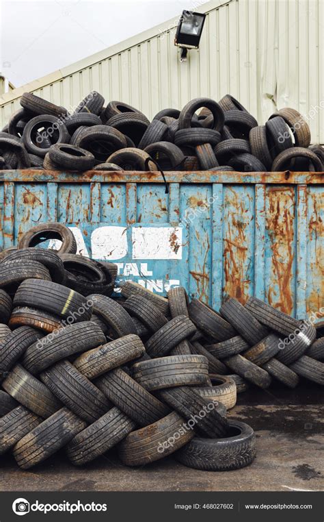 Pile Tyres Scrapped Cars Vehicle Recycling Centre Stock Photo