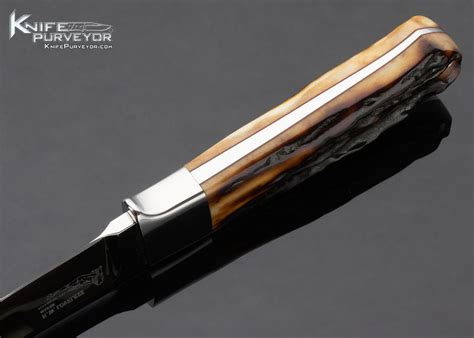 Bob Loveless Custom Knife Double Nude Logo Riverside Amber Stag Scandic