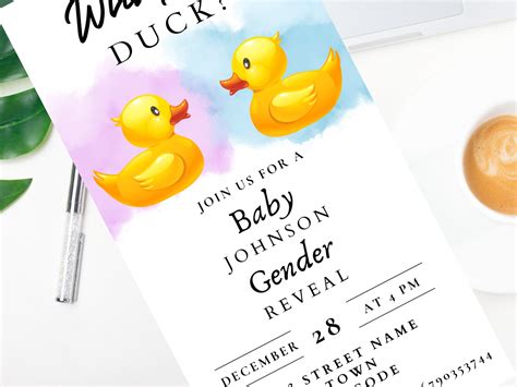 Rubber Duck Themed Gender Reveal Invitation Template Digital Download