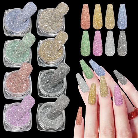 Laza Lot De Poudres Ongles En Forme De Diamant Cor En Paillettes