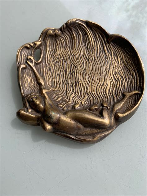 Art Nouveau Naked Reclining Lady Solid Brass Deco Australiana Tray