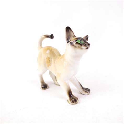 Vintage Miniature Ceramic Siamese Cat Figurine Tall Kitsch