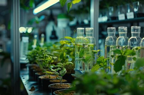 Premium Photo A Row Of Glass Bottles Filled With Plants