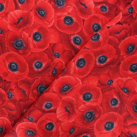 Timeless Treasures Cotton Fabric Red Packed Red Poppies