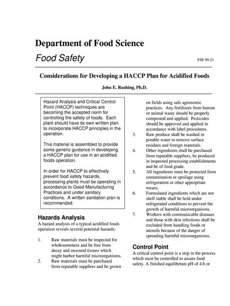 Fillable Online Considerations For Developing A Haccp Plan For