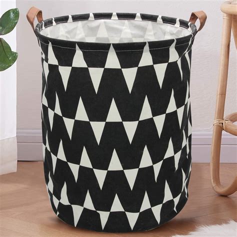 Jumbo Collapsible Canvas Laundry Hamper Round Black V