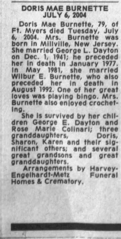 Obituary For Doris Mae Burnette Aged 79