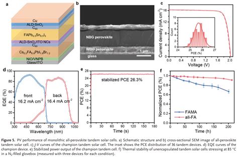 南京大学谭海仁团队最新AEM使用全甲脒窄带隙钙钛矿和金属氧化物隧道结的高效且热稳定的全钙钛矿叠层太阳能电池