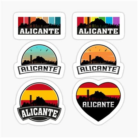 Alicante Spain Skyline Spanish Flag Sticker Pack Set X6