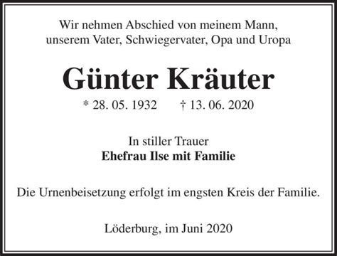 Traueranzeigen von Günter Kräuter abschied nehmen de