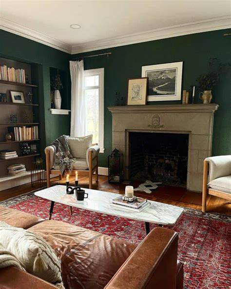 Cozy And Warm Living Room With Dark Green Walls Soul Lane