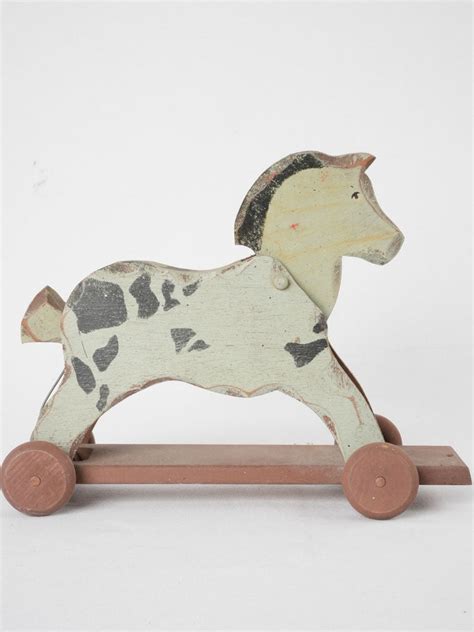 Little Antique Wooden Pull Toy Horse 9½ Chez Pluie