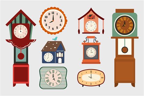 Big Set Of Vintage Clock Vector Illustration Old Watch On White