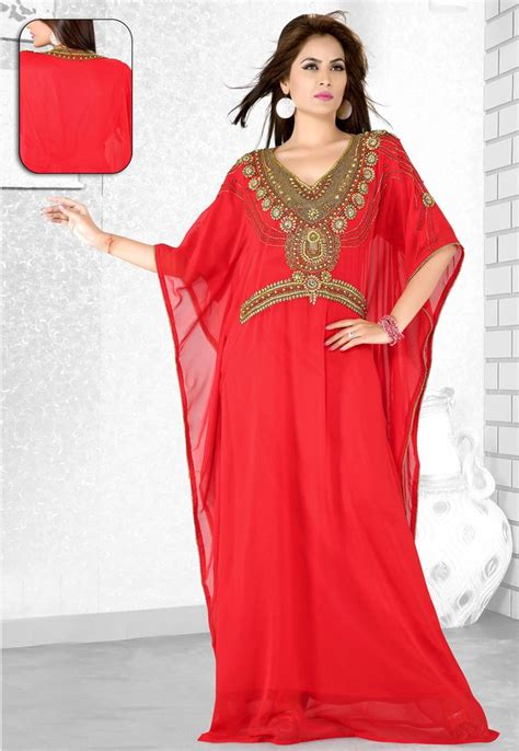 Red Faux Georgette Embroidered Readymade Farasha 194089