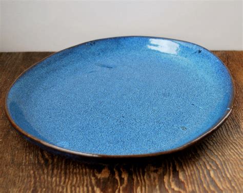 Large Cobalt Blue Oval Ceramic Serving Platter Pottery Plate