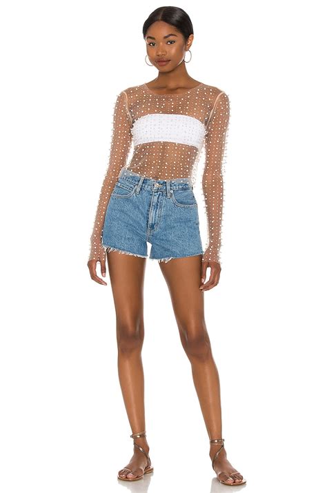 Beach Bunny Look And Glisten Pearl Mesh Top In Nude REVOLVE