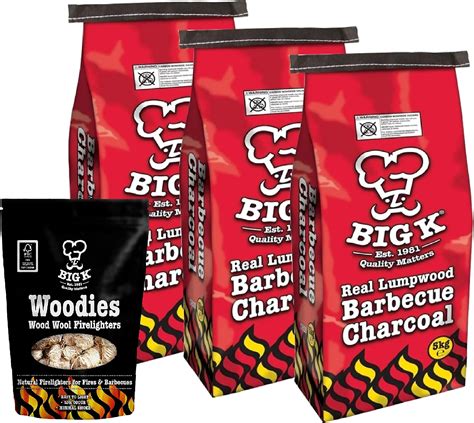 Big K Charcoal Grill Bbq Bundle Pack Of 3 X 5kg Barbecue Charcoal Briquettes Bag And 300g