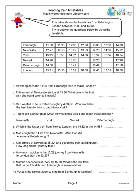 Reading Train Tiimetables Statistics Handling Data For Year 5