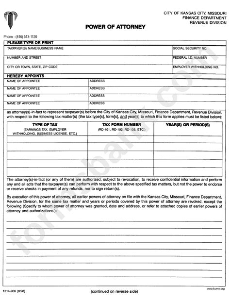 Power Of Attorney Form Missouri Printable Pdf Download