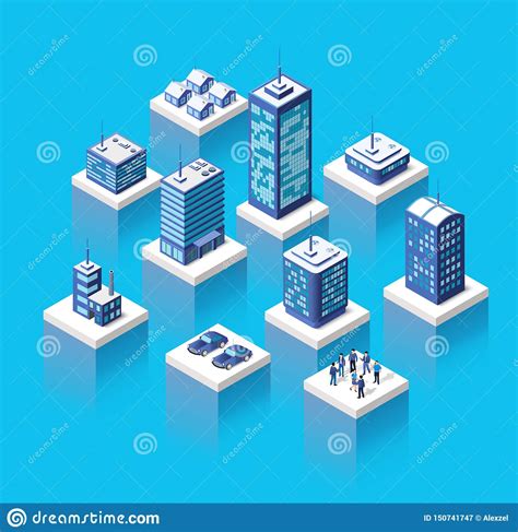 Ciudad Determinada Isom trica Del M dulo Ilustración del Vector