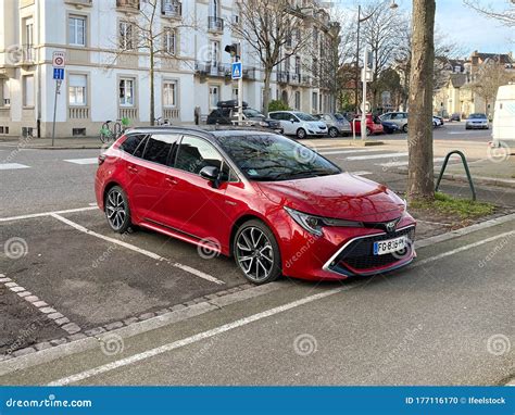 New Luxury Red Toyota Hybrid Electric Wagon Car Parked Editorial Image ...