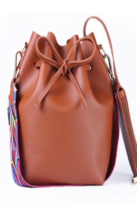 Women Bag With Colorful Strap Bucket Bag Women Pu Leather Shoulder