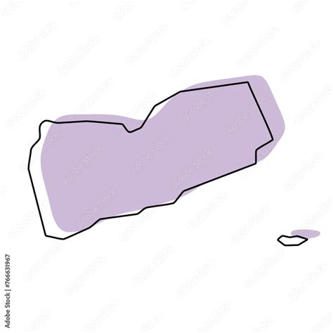 Yemen Country Simplified Map Violet Silhouette With Thin Black Smooth