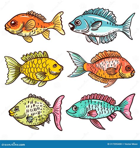 Ilustraciones De Peces Tropicales Coloridas A Mano Variedad De Especies