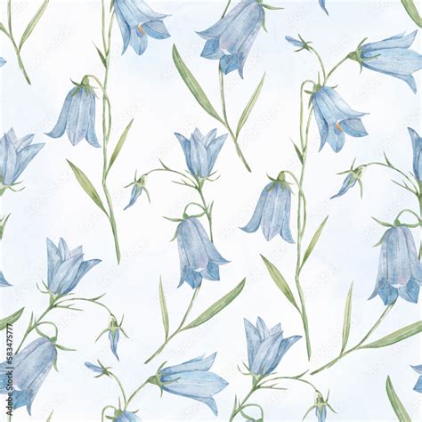 Watercolor Seamless Floral Pattern Bluebell Hand Drawn Floral