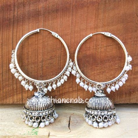 Oxidised Hoop Jhumka Earrings Fashioncrab