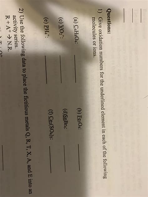 Answered Give Oxidation Numbers For The Bartleby